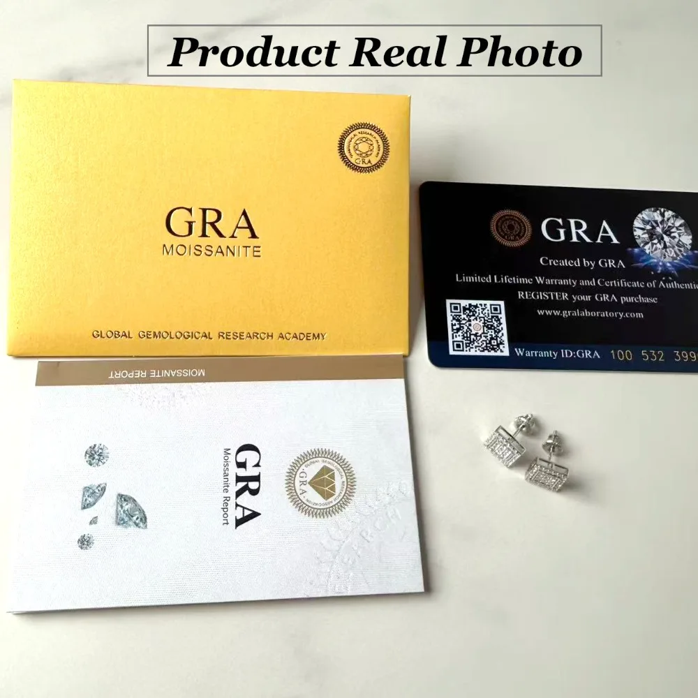925 Sterling Silber VVS1 D Farbe Moissanit Quadratische Ohrstecker für Männer Frauen Schraube Ohrstecker Edlen Schmuck Diamanten Bestehen Test – Detail 6