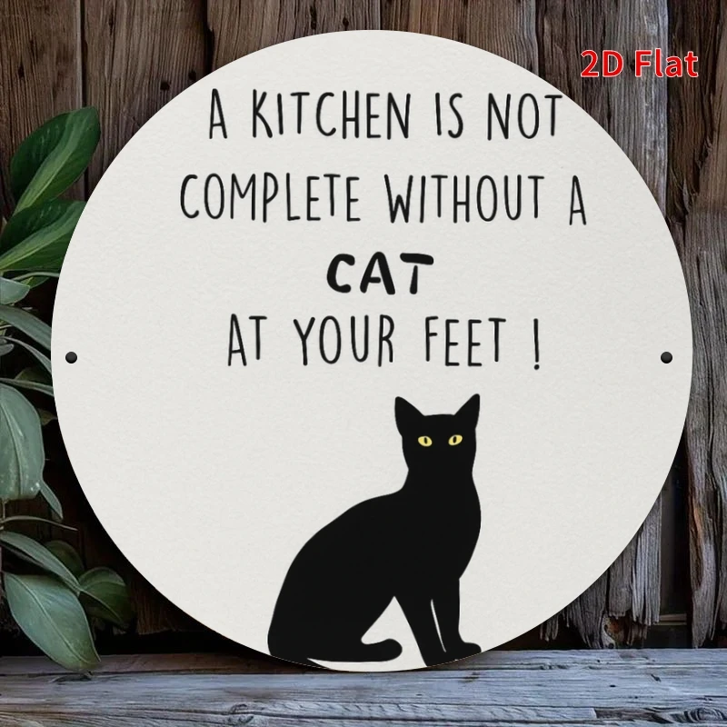 2D flat printing, a kitchen is incomplete without a cat, metal plaque design, suitable for home, office, bedroom decoration, cof