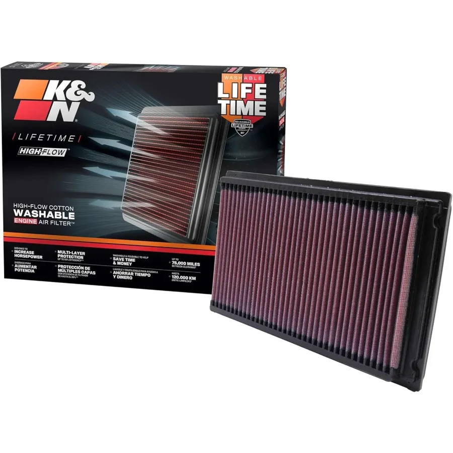 

HighFlow Original Lifetime Engine Air Filter for Enhanced Performance: Premium Washable Design Increases Engine Power and Effic