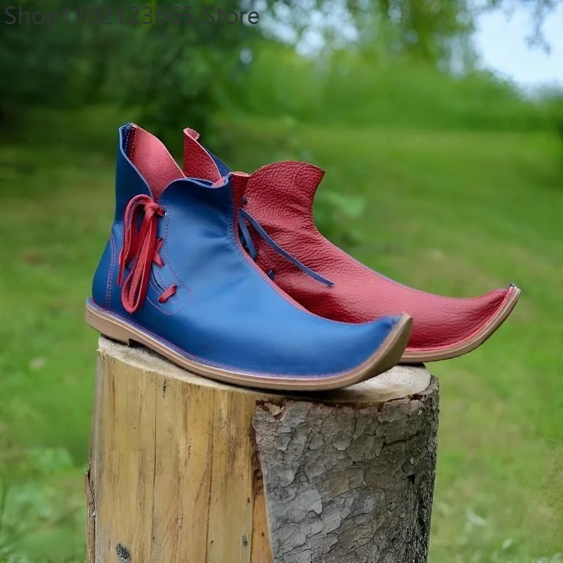Retro Mittelalterliche Soldaten-Spitzschuhe Farbblockierte Clown-Schuhe Kunstleder Renaissance Halloween Rollenspiel Königliche Schuhe 2026