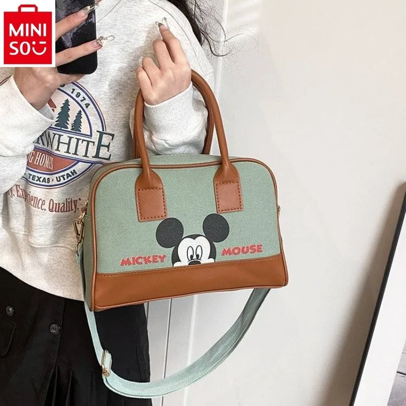 

MINISO Disney Cute Mickey Print Tote Bag Women's Fashion High Quality Canvas Multi functional Storage Luggage Handbag