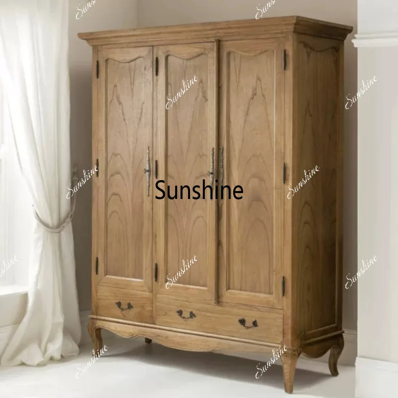 American solid wood door wardrobe French retro simple home combination