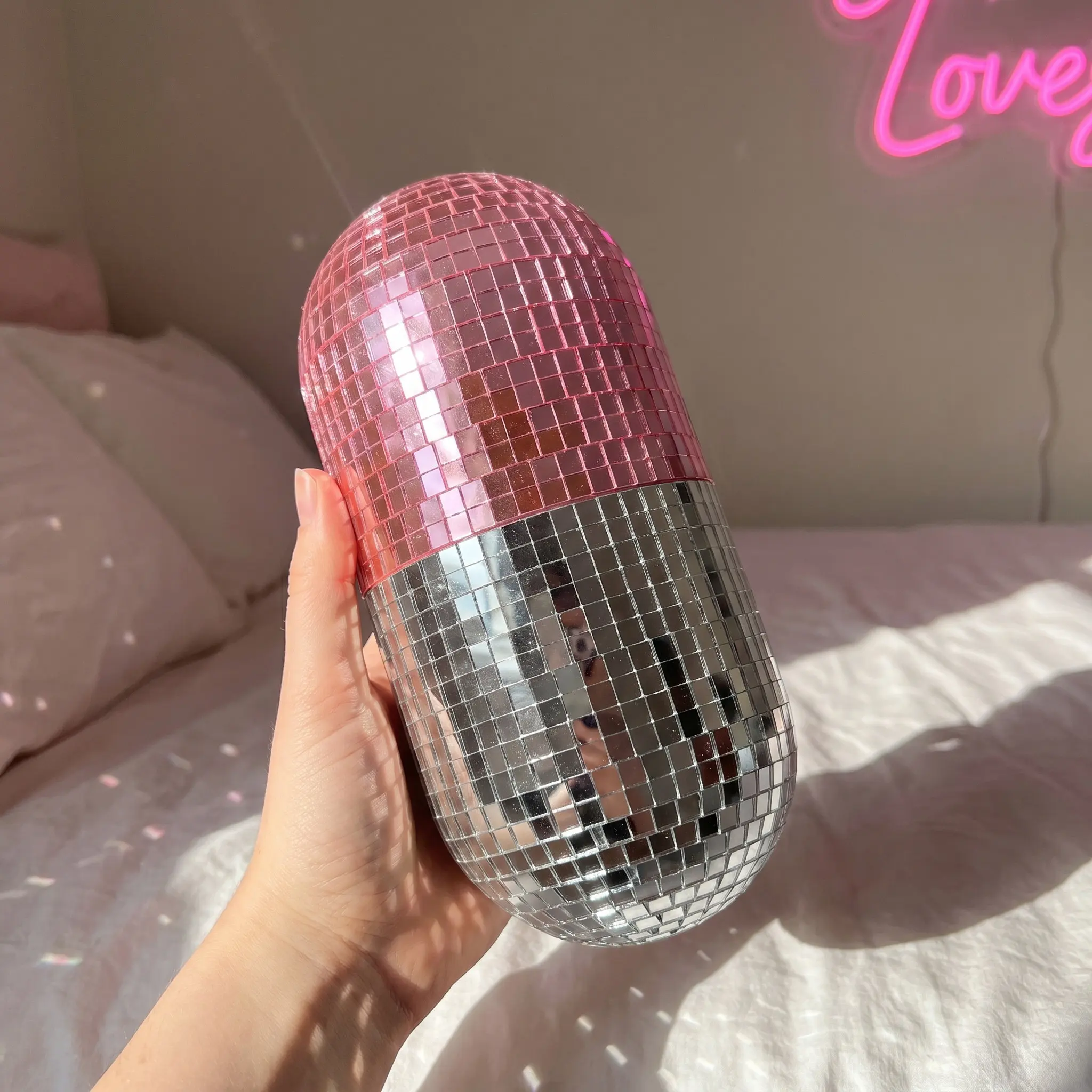 Mirrored Glass Capsule Organizer Elegant Vanity Brush Holder Lid Makeup Storage Container Decorative Vanity Jar