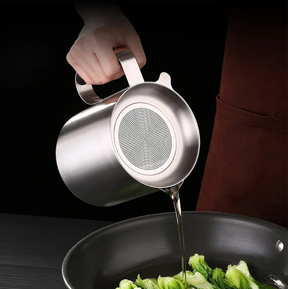 

Stainless Steel Oil Pot Leakproof Lid Polished Surface for Kitchen Home Restaurant Oil Container Storage Can