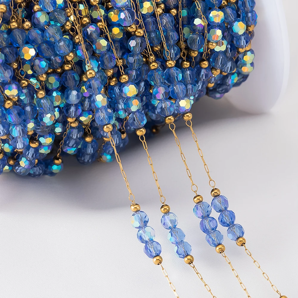 

1 метр нержавеющая сталь синие хрустальные бусины цепи для изготовления ювелирных изделий DIY блестящий браслет ожерелье ювелирные изделия цепочка из бисера аксессуары