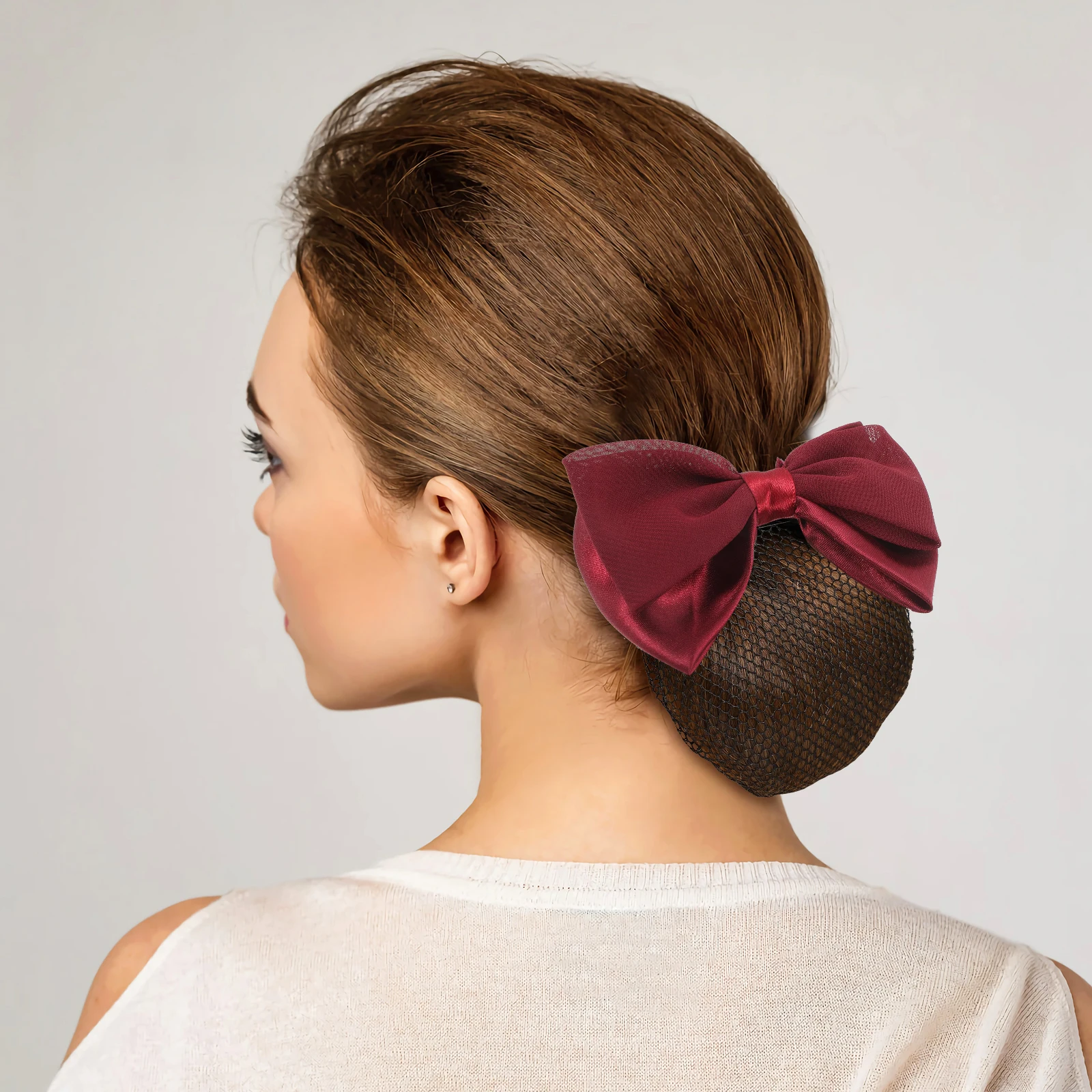 

2pcs Nets For Buns Women Bowknot Red Cloth Nurse Clips Cover Net Barrette Women Bow Clip Hairnets For Buns Nurse Hair Bun Cover