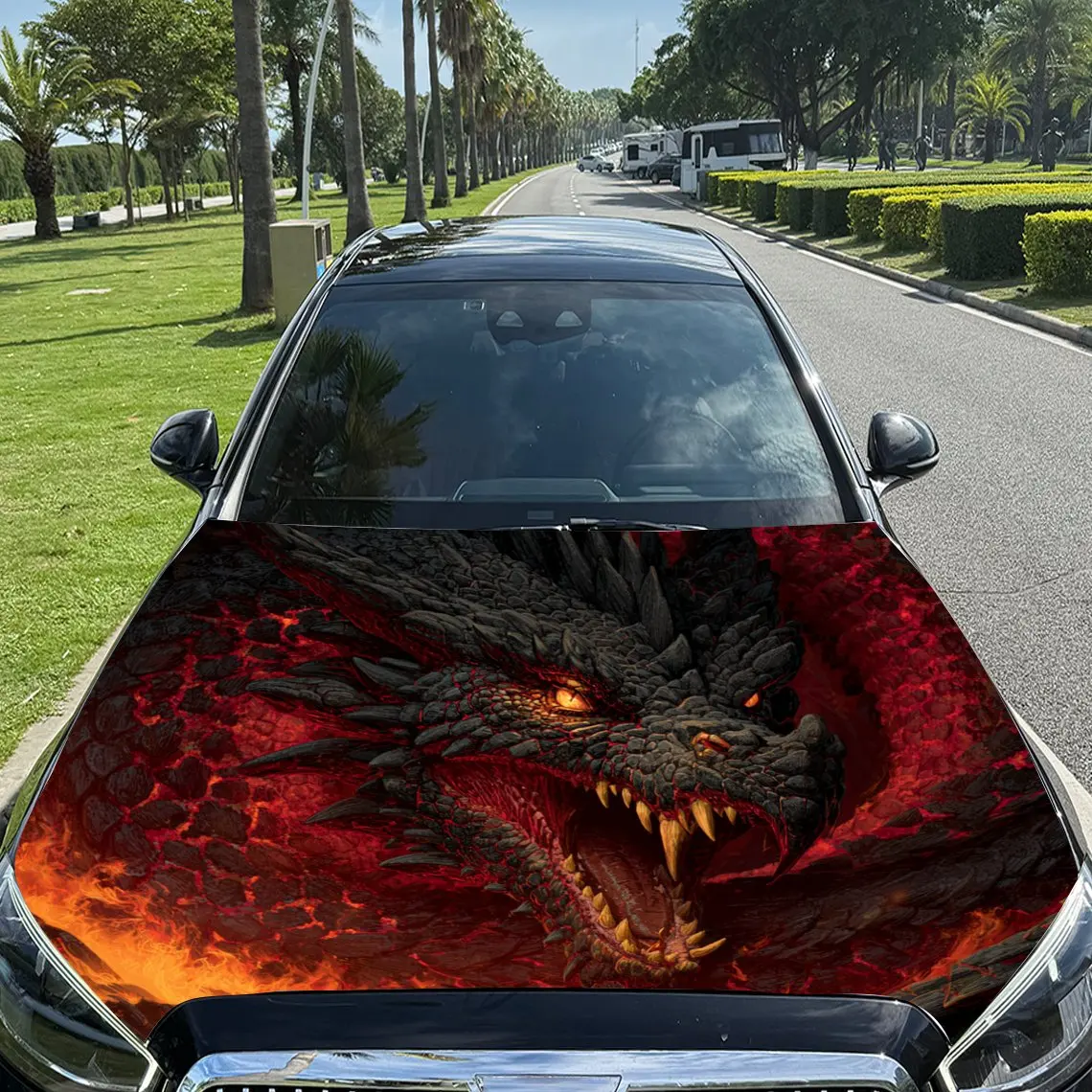 Dominant Fire Dragon Pattern  car hood stickers, waterproof self-adhesive, scratch resistant, easy to stick, durable car PVC sti