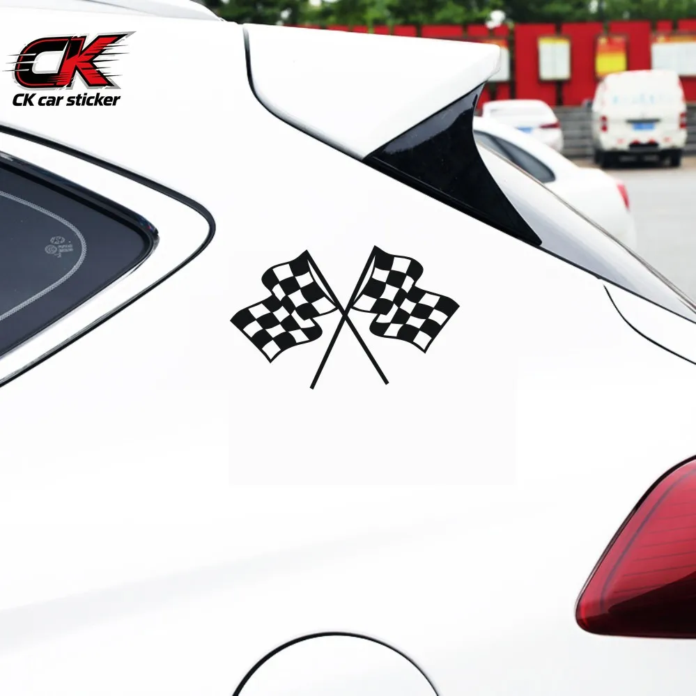 Racing Checkered Flag Car Sticker, Crossed Race Flag Vinyl Decal, Self‑Adhesive Sticker for Car Truck SUV Window Bumper Decor