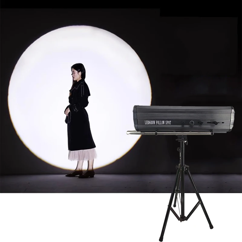 600W LED Follow Spot Light High Brightness 6 Colors 5 Gobos Weddings Stages Holidays Durable Aluminum Body DMX512 Control Mode
