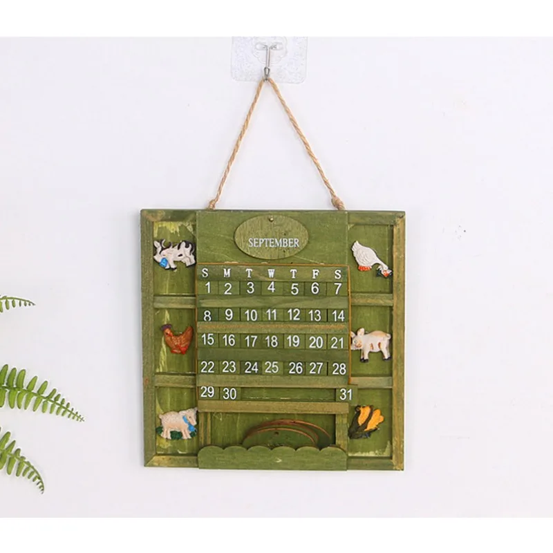 Calendario de personalidad Retro creativo 1 Juego hecho a mano de madera decoración del hogar colgante de pared DIY lindos animales escritorio de oficina perpetuo