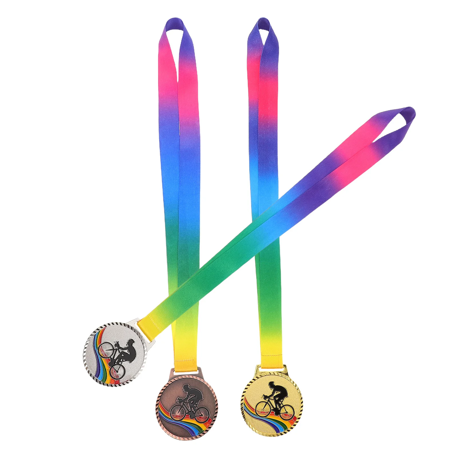 

3Pcs Zinc Alloy Cycling Medals Cycling Award Medals Gold Silver Bronze Neck Ribbon for Race Competition Sports