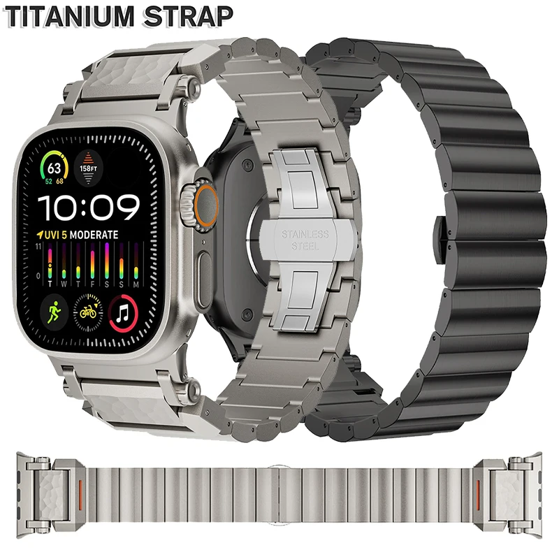 

Титановый металлический ремешок для Apple Watch Ultra 3/2/1 49 мм серии 11 10 46 мм 45 мм 44 мм 42 мм Роскошный ремешок для Iwatch 9 8 7 6 SE 5