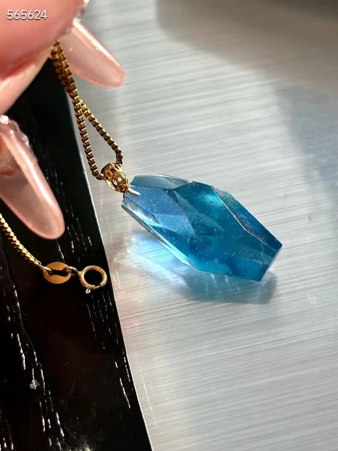 Natural Blue Aquamarine Pendant Aquamarine Brazil 25x12x10mm Faceted 18K Gold Women Fashion Jewelry AAAAAA