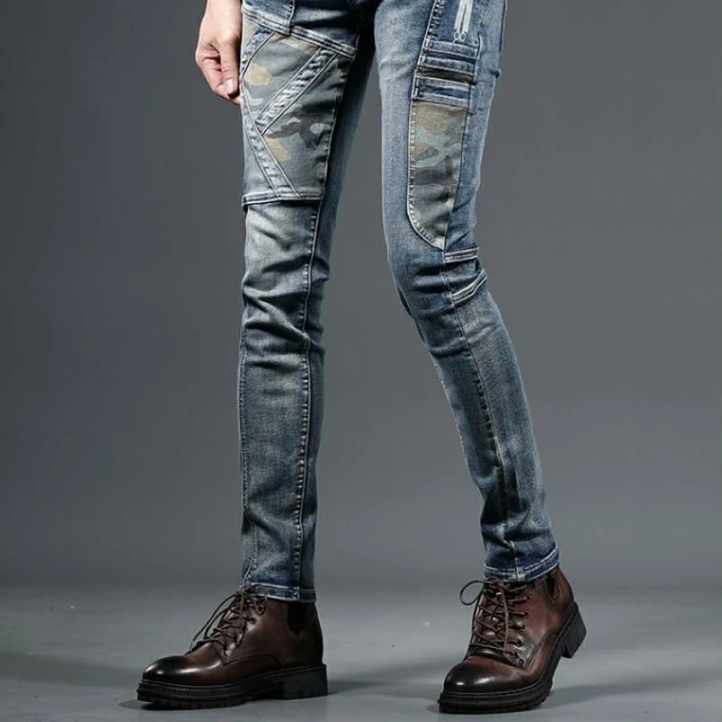Slim Fit Buggy Men's Jeans Tight Pipe Skinny Motorcycle Trousers Aesthetic Stylish Casual Goth Trend 2025 Soft Male Cowboy Pants
