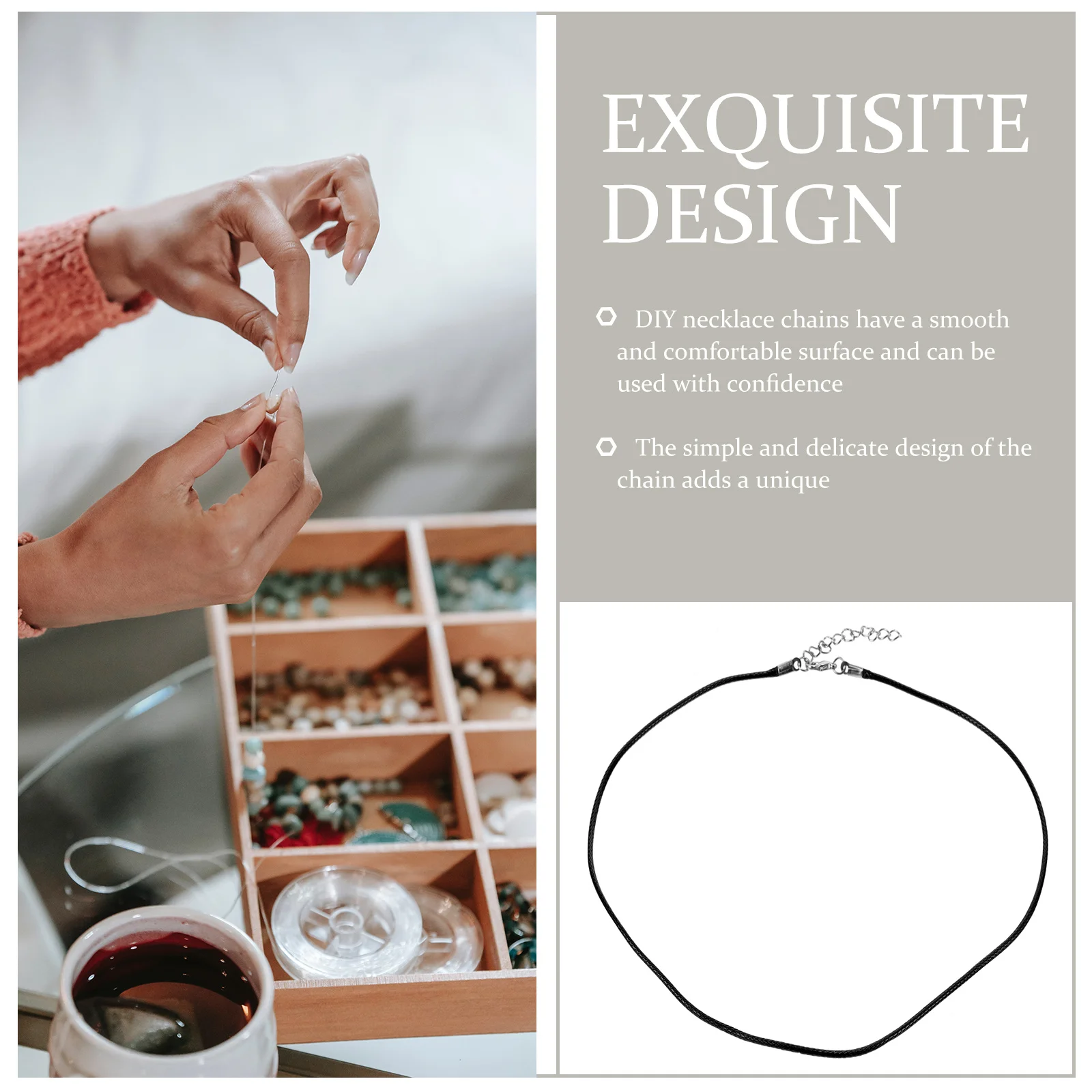 

20pcs Stainless Steel Necklace Accessories Black Braided Imitation Wax Cord For Diy Jewelry Rope Chain Lobster Clasp