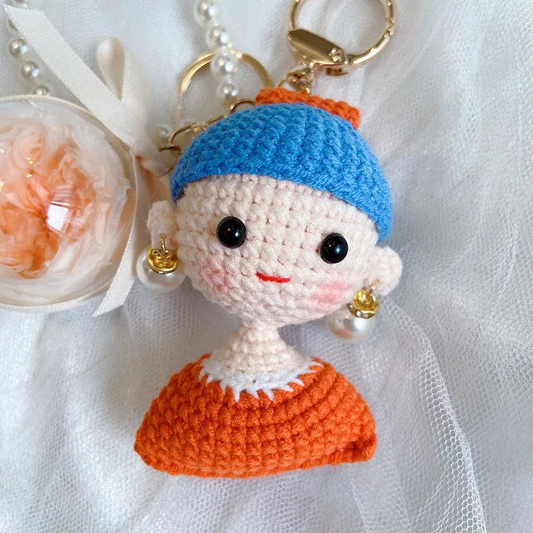Handwoven Bag Pearl Earrings Girl's Eternal Flower Handbag Charm Keychain Cute Car Key Holder Bag Pendant Gift