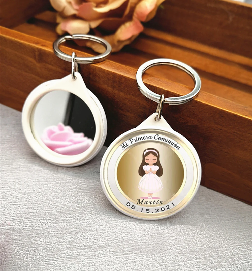 Wedding Gift For Guests Key Ring Mirror Personalized Name Souvenir For Baby Shower Bridal Shower Gender Reveal Party Decorations