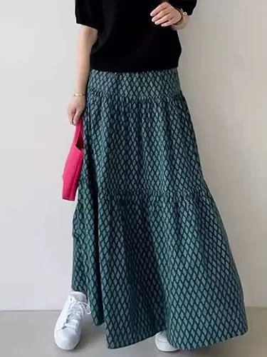 

Chic Retro Ethnic Sle Color Blo Diamond Design High Waist Versatile Full Skirt Long Dr Women's Spring Summer Autumn