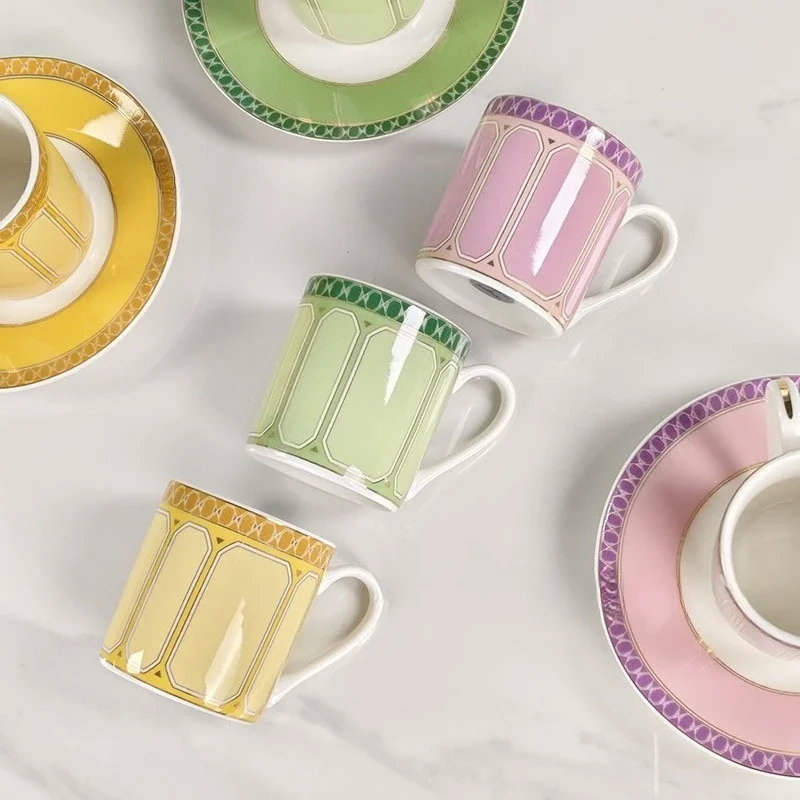 Nordic Simple And Light Luxury Style Gold Edge Bone China 12-Piece Espresso Cup And Saucer Set Combination Gift Box