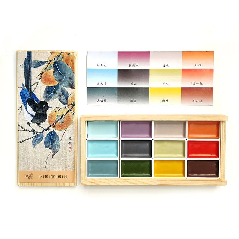 12-Farben-Pigmentset für chinesische Malerei, feste Aquarellfarben für traditionelle Kunst, Kalligraphie, Illustration und Skizzieren – Detail 14