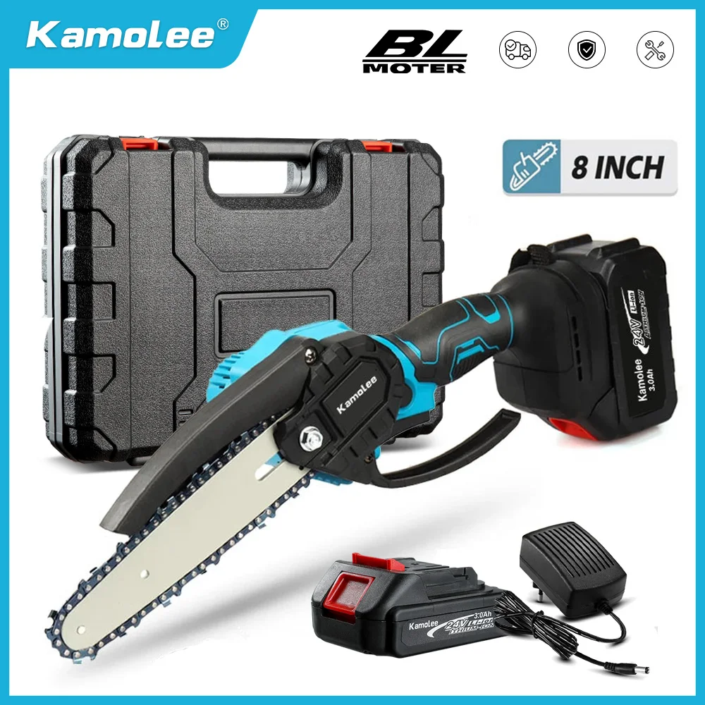 Kamolee-mini Brushless Serra Elétrica Recarregável Chain Saw Cortador de Madeira Poda Jardim Ferramentas Elétricas 24v 8