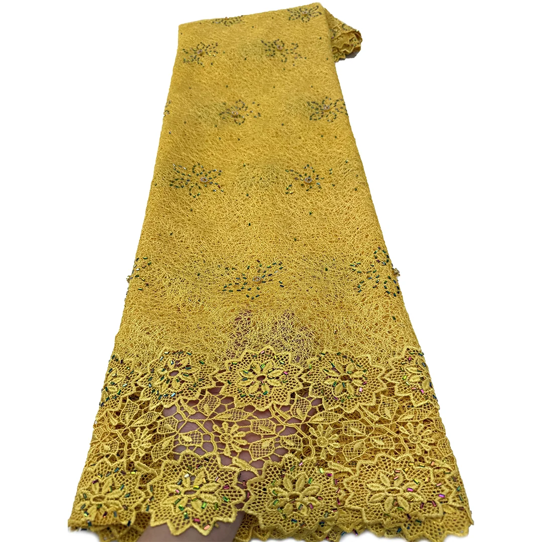 

Высококачественная африканская нигерийская кружевная ткань 2026 года, вышитый тюль, хлопок, для свадебных и праздничных платьев, гипюр, водорастворимый, 5 ярдов