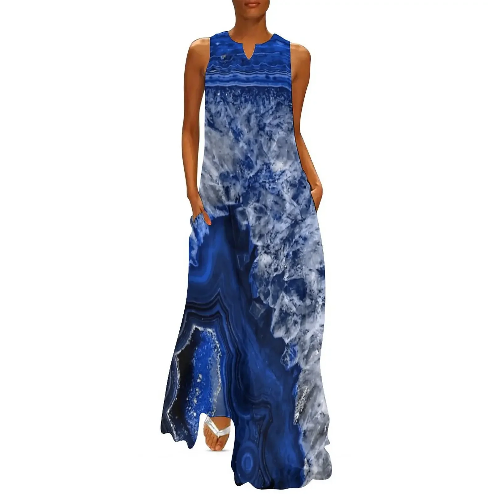 

Ocean Blue Faux Agate Mineral Gemstone Long Dress luxury woman party dress Casual dresses dresses for womens 2025 Dress