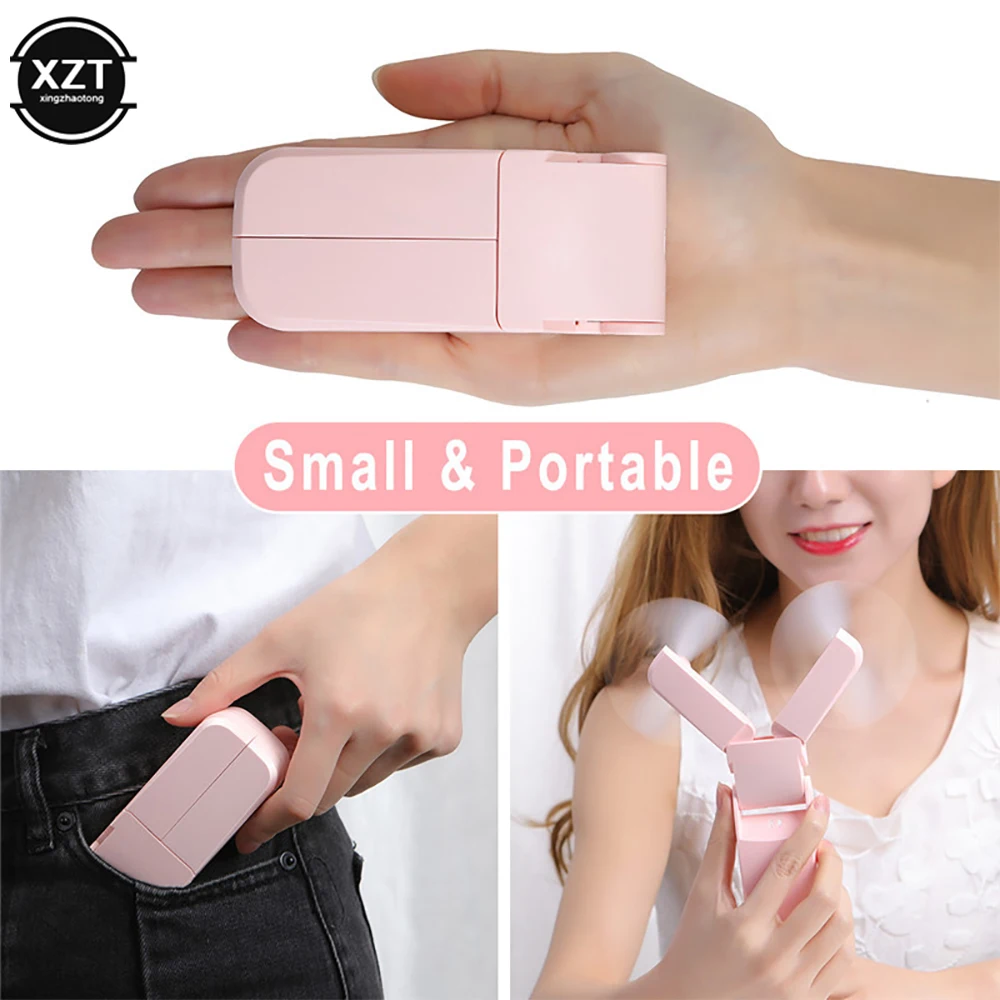 Mini  Handheld Double Head Electric Fan USB Rechargeable Adjustable Portable Foldable Lovely Mini Foldable Fan for Travel