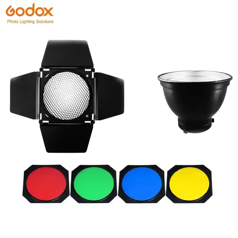 Godox BD-04 Barn Door Standard Reflector + Honeycomb Grid + 4 Color Filter for Flash For Bowen Standard Reflector DE300 SK300