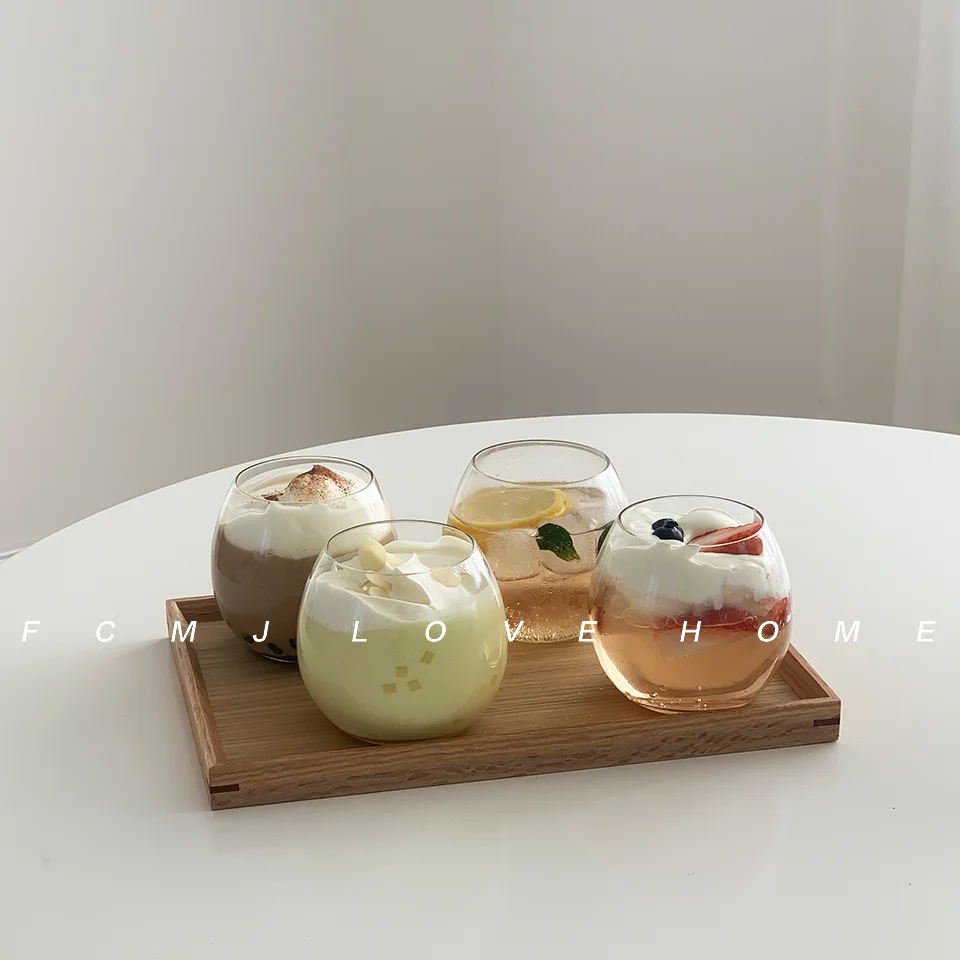 Glassware Clear Glass Cup Cute Stuff Fat Round Coffee Cup Glass Breakfast Milk Drink Dessert Cup Cute Glasses for Drinking