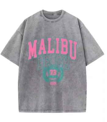 Washed Beach Graphic Cotton T Shirt  Oversized Unisex Crewneck Tee