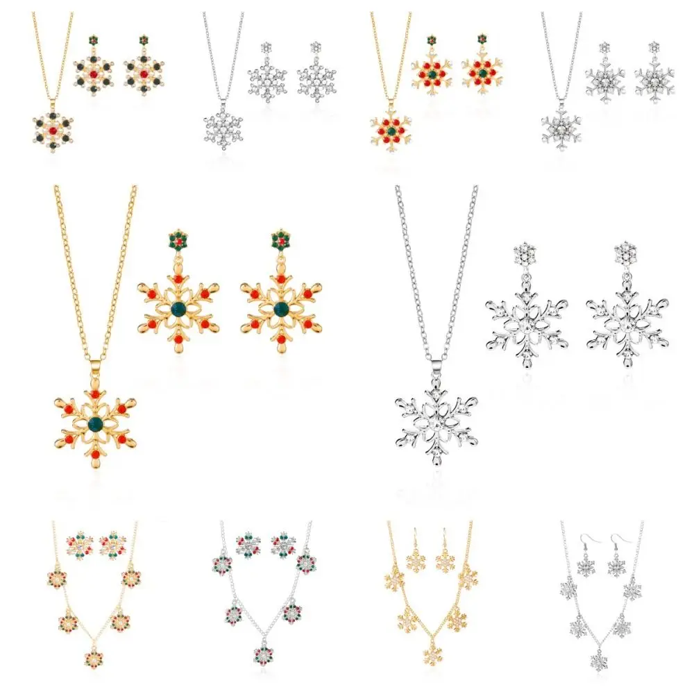 Persönlichkeit Zink-legierung Weihnachten Schmuck Set Strass Bunte Weihnachten Baumeln Ohrringe Anhänger Schneeflocke Halskette Geschenk