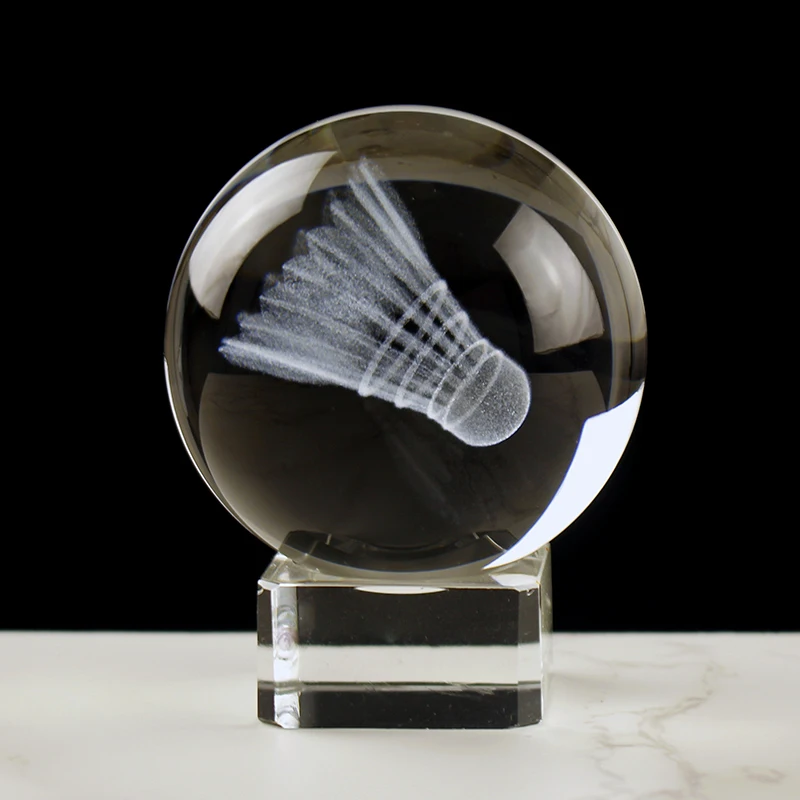 

3D Badminton Crystal Glass Ball Badminton Model Decorative Ball Sports Game Souvenirs Desktop Home Decoration