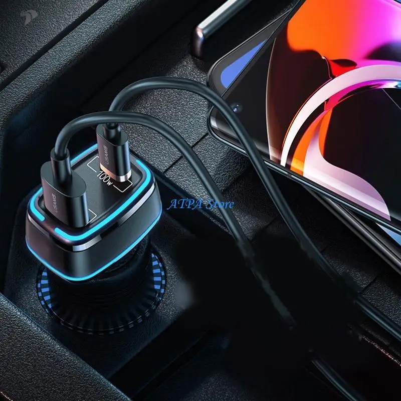 

U13C 12-24V Car Cigarette Socket Dual QC3.0 USB Ports Type-C Fast Power Adapter Fast Charging Adapter