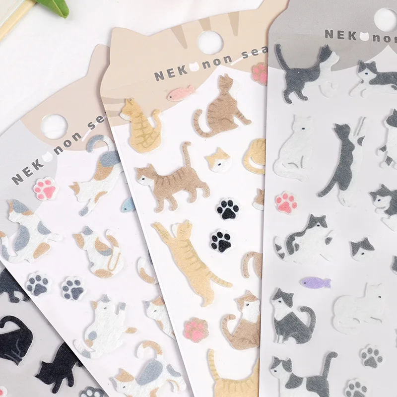 3D Felt Animal Stickers Cute Kitten Puffy Decals for Children Handmade Reward Phone Laptop Scrapbook Gift Supplies