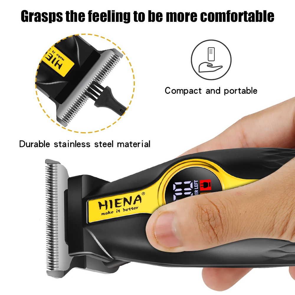 hiena home appliance hair clipper USB rechargeable wireless beard trimmer and edge trimmer with LED display, best gift