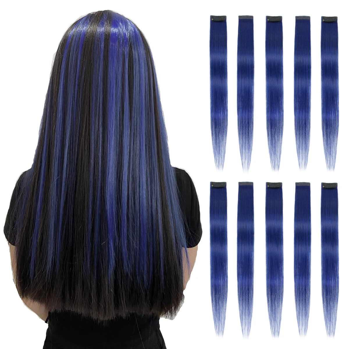 

Clip in Hair Extensions Colored Party Highlights Royalblue Hair Extension Real Human Hair Clip in Extentions 20CM Straight Hair
