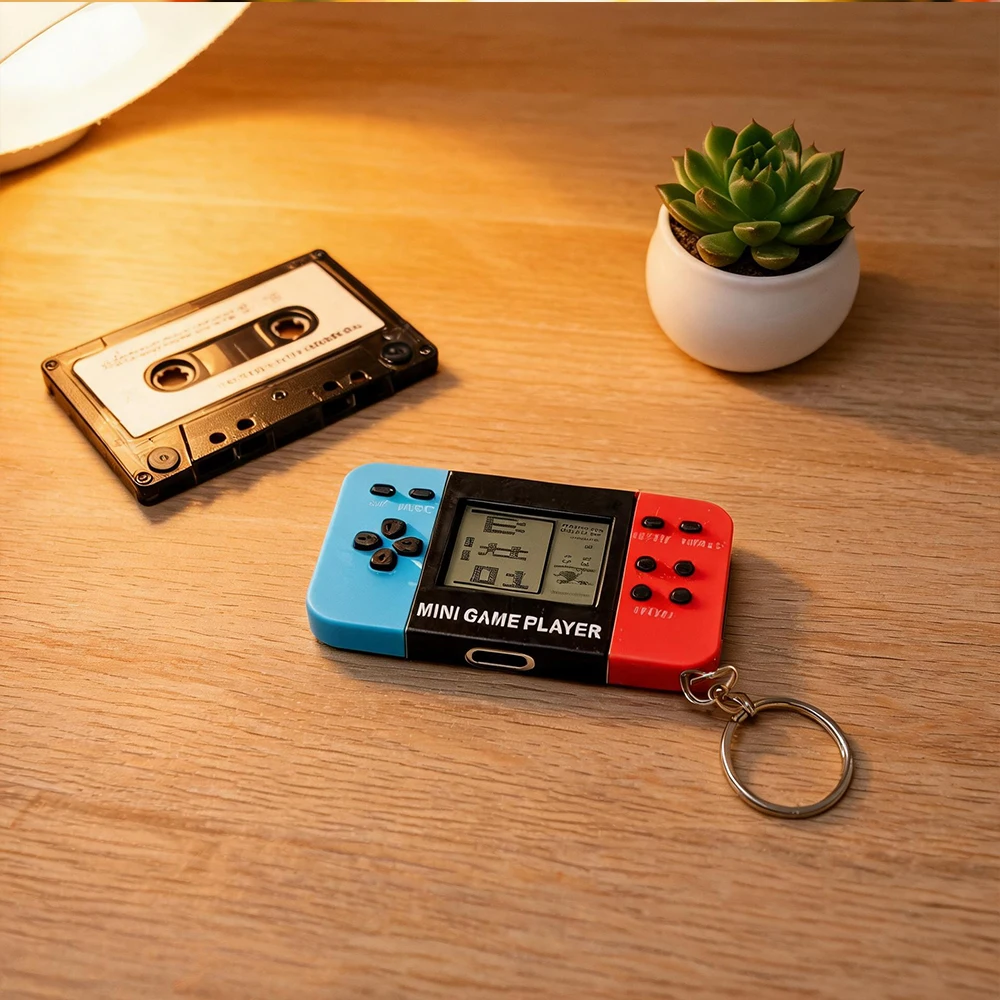 1pc Classic Tetri Handheld Game Console Keychain Retro Portable Nostalgic Puzzle Toy for Men And Women mini keychain pendant Toy image 4