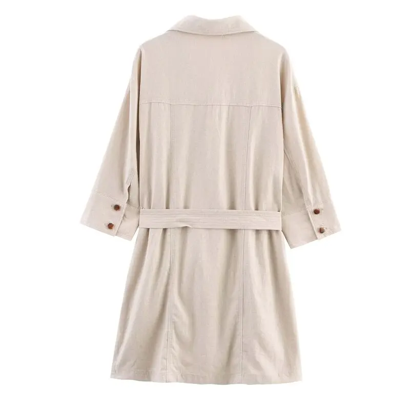 2025年夏新作 レディースファッション リネン混 ミニワンピース ベルト付き 多様なコーディネート 380939 通勤スタイル シングルピース