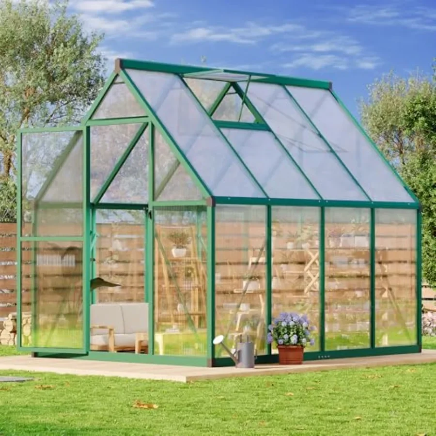 Feet house for Outdoors, Lockable Door and Ajustable Roof Vent, Polycarbonate house with Water Gutter System, Aluminum Walk-in