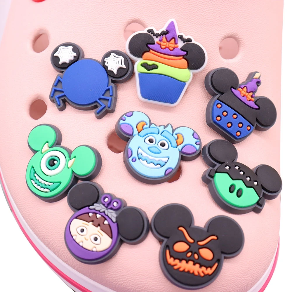 1-8Pcs Mickey's Head Cupcake PVC Sullivan Shoe Charms Boys Girls Adorable Sandal Decorations Clog DIY Wristband