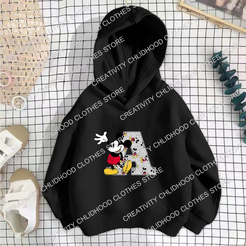 Mickey Children Hoodies Disney Letter A B C D Sweatshirt Kawaii Pullover Anime Manga Cartoons Girls Boy Kids Casual Clothes Tops