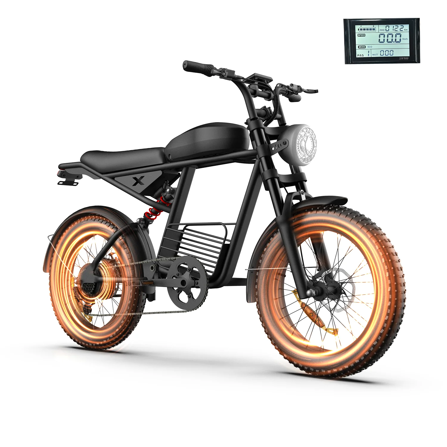 Bicicleta elétrica para adultos com motor de pico de 1500 W, máximo 35 MPH e 56 milhas, bicicletas elétricas com bateria de 18,9 Ah, bicicleta elétrica de pneu gordo de 20"