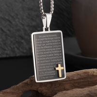 Stainless Steel Christian Cross Bible Verse Prayer Square Pendant Necklace for Men Women Religious Amulet Fashion Jewelry