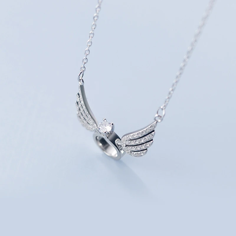 Modian Vintage 925 Sterling Silver Exquisite Angel Wings Luxury Pendant for Women Four Claw Zircon Pendant Wedding Fine Jewelry
