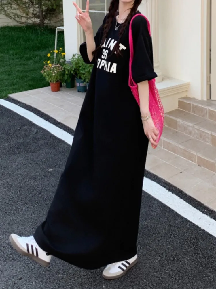 夏ルーズ ptint レター Tシャツドレス女性カジュアルファッションストレートドレスデザイン大きいサイズカジュアルレディースドレスvestidos