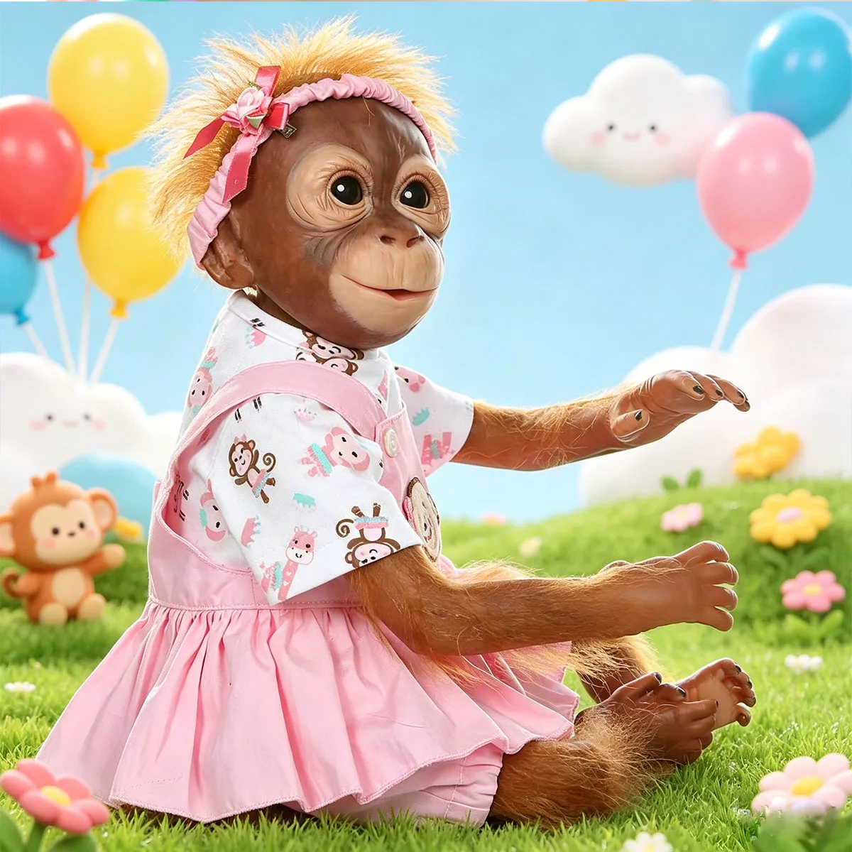 

22 Inch Reborn Monkey Doll Girl - Realistic Lifelike Baby Monkey Doll in Pink Dress with Pacifier & Plush Monkey Toy, Soft Cloth Body, Handmade Reborn Animal Doll for Kids Age 3+, Birthday Gift