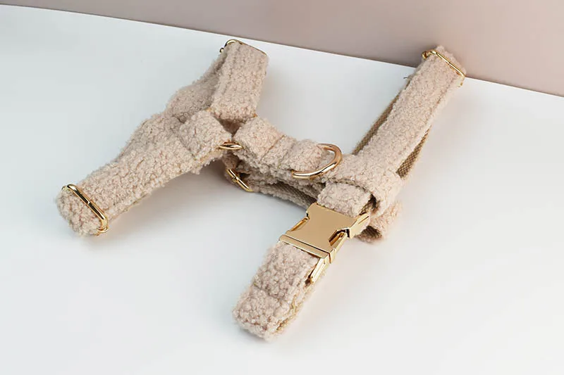 Teddy-Samt-Hundehalsband und Leinen-Set für Hunde, individuell graviertes Namensschild, Haustierbedarf, Hundeleine Teddy06 – Detail 7