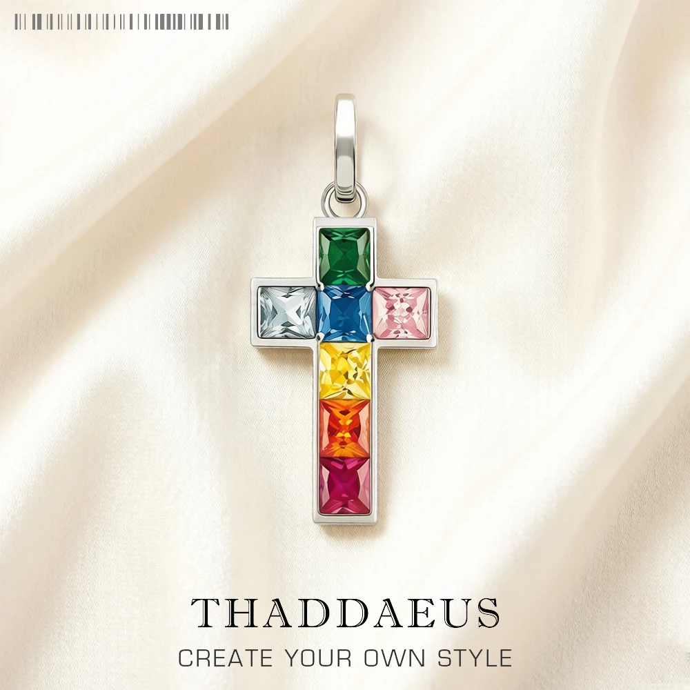 Anhänger Kreuz mit bunten Steinen Marke feiner 925er Sterlingsilber-Schmuck Europa-Accessoires klassisches Geschenk für Frauen