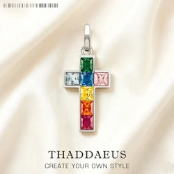 Pendant Cross with Colourful Stones Brand Fine 925 Sterling Silver Jewelry Europe Accessories Classic Gift For Women